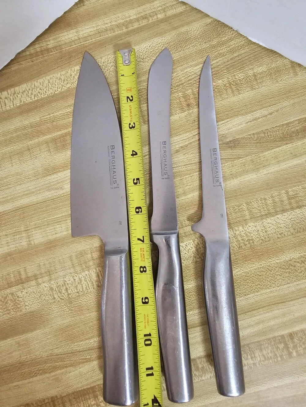 Berghaus Stainless Steel Kitchen Knife Set 3 Piece Santoku Chef Cutlery Lot Used